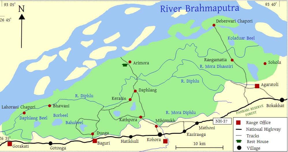 Kaziranga National Park in India Map